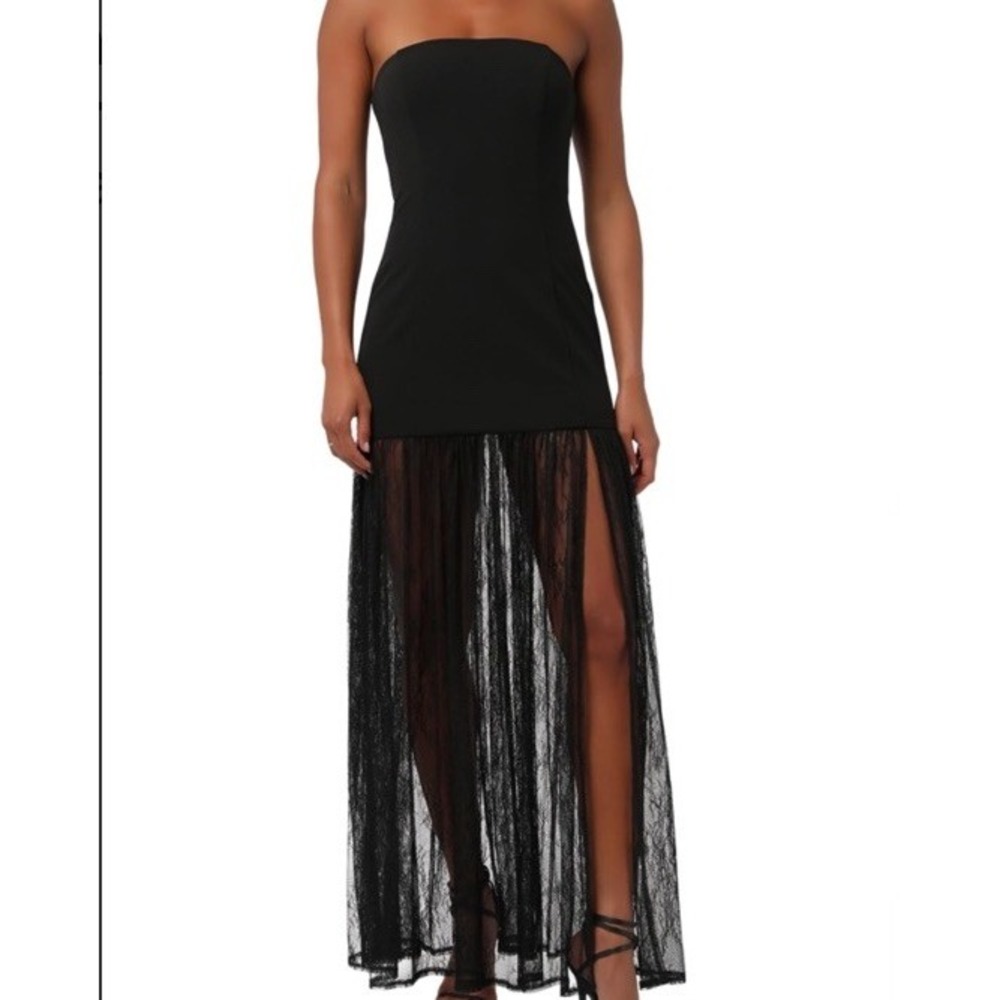 Lulus Lucille Strapless Lace Maxi Dress Black S Whimsigoth Y2K Formal Dress